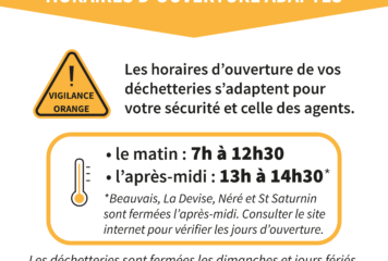 Cyclad – Vigilance orange canicule adaptation des horaires des déchetteries